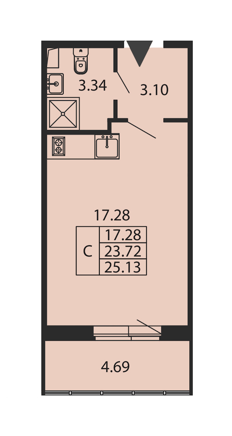 Квартира студия 23.72 м², 1/12 эт., ЖК «Полис ЛАВрики»